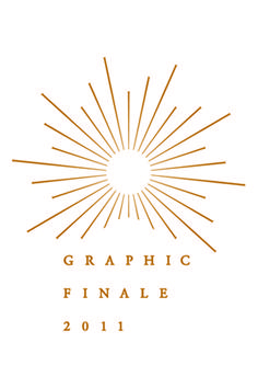 the logo for graphic finale 2011, with sunbursts in gold on a white background