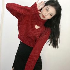 Cropped long sleeve sweater with a hollow heart. This knitted pullover in white or red color is ulzzang fashion from Korea Asian one size / Talla única asiática: Shoulder 37cm Bust 90cm Sleeve 54cm Length 38cm Please check the measurement carefully. Because of different producing batches, there may be differences of about 2 cm. Attention, the colors shown in photography maybe do not correspond 100% with the original,it can be variations, and also in textures,you have to take this into considerat Red Long Sleeve Cropped Sweater, Casual Red Cropped Long Sleeve Sweater, Cute Red Long Sleeve Sweater, Fall Heart-shaped Sweater, Trendy Red Long Sleeve Cropped Sweater, Trendy Red Turtleneck Sweater, Casual Red Cropped Sweater For Winter, Cute Red Sweater For Fall, Cute Heart-shaped Winter Sweater