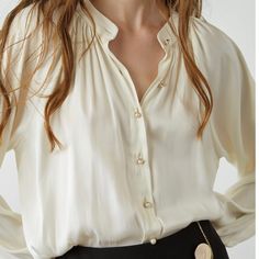 White Puff Sleeve Blouse Nwt Style: Maite Color: White/Ivory Faux Pearl Gold Tone Buttons. Fabric: 100% Polyester This Is A Size S/M. I’m A Size Small And This Is Too Large Elegant Off-white Blouse For Daywear, Elegant Off White Blouse For Daywear, Chic Cream Button-up Top, Cream Puff Sleeve Blouse For Work, Feminine Cream Blouse For Daywear, Feminine Cream Button-up Blouse, Chic Cream Puff Sleeve Blouse, Chic Cream Blouse With Puff Sleeves, Classic Cream Puff Sleeve Tops