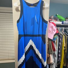 Never Worn Dress From Banana Republic. Blue A-line Midi Dress Lined, Blue Pleated Sundress, Pleated Blue Sundress, Casual Blue Lined Dress, Blue Lined Dress For Dress Down Occasions, Royal Blue Pleated Summer Dress, Banana Republic Dress, Banana Republic, Colorful Dresses