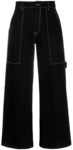 Black Jeans With Patch Pockets For Spring, Spring Black Jeans With Patch Pockets, Casual Cropped Leg Flare Jeans With Contrast Stitching, Spring Workwear Flare Jeans With Contrast Stitching, Workwear Pants With Contrast Stitching And Cropped Leg, Trendy Flare Jeans With Contrast Stitching, Workwear Cropped Leg Pants With Contrast Stitching, Cotton Flare Jeans With Contrast Stitching, Cropped Leg, Black Straight Leg Jeans With Contrast Stitching