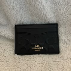 Never Used Perfect Condition Gold Hardware Signature Coach C’s Embossed Black Coach Wallet, Coach Card Case, Coach Bag Black, Coach Wallet Aesthetic, It Girl Items, Coach Keychain Wallet, Aries Szn, Coach Mini Wallet, Car Keychain Ideas