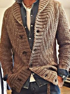 Mens Tops Jacket Outwear Warm Sweater Cardigan Knitted Jumper Brown Pocket Coat | eBay Mens Cable Knit Cardigan, Dressing Men, Mens Shawl Collar Cardigan, Guy Clothes, Oc Fashion, Hoodies Collection, Men Vest, Manly Man, Clothing Reference