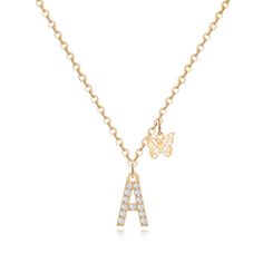 PRICES MAY VARY. ✿Size&Material: Letter A Necklace for Women. The gold chain length is 18‘’+2‘’ adjustable extension chain; Material: Made of high-quality brass, plated with 14K gold, Cubic Zirconia inlaid on the letters; with butterfly pendant; Weight: 10 grams ✿Quantity: This package includes 1 dainty chain initial necklace with exquisite box packaging. Simple style letter necklace can do multiple combinations with layered necklace. ✿Meaning: This gold chain trendy necklace has initials pendan Gold Diamond Necklace With Adjustable Chain As Gift, Yellow Gold Initial Pendant Necklace For Birthday, Gold Diamond Necklace With Clavicle Chain Gift, Birthday Initial Pendant Necklace With Adjustable Chain, Elegant Charms Necklace For Birthday Gift, Initial Pendant Clavicle Necklace For Birthday, Gold Pendant Initial Necklace For Birthday, Birthday Necklace With Clavicle Chain And Initial Pendant, Birthday Clavicle Chain Necklace With Initial Pendant