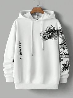 White Casual Collar Long Sleeve Knitted Fabric Letter Pullovers Embellished Medium Stretch  Men Clothing Dragon Hoodie Design, Men’s Hoodies, Cool Hoodies Mens, Hoodie Design Men, Shein Hoodies, Japanese Sweatshirt, Dragon Clothes, Snake Hoodie, Best Hoodies For Men