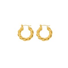 Classic Twist Hoops - [NAZ Parure] Small Yellow Gold Stainless Steel Hoop Earrings, Small Yellow Gold Hoop Earrings In Stainless Steel, Small Hoop Earrings In Yellow Gold Stainless Steel, Yellow Gold Stainless Steel Hoop Earrings, Yellow Gold Small Hoop Earrings In Stainless Steel, Yellow Gold Stainless Steel Small Hoop Earrings, Timeless Earrings, Parisian Look, Twist Hoop Earrings