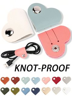 several different colors and shapes of heart shaped cases with the words knot - proof on them