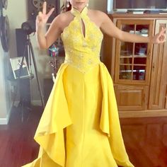 Never Worn And Customized For My Size. Size 4-6 Can Be Taken In Super Stunning. Elegant Yellow Ball Gown, Yellow Fitted Ball Gown Evening Dress, Fitted Yellow Ball Gown, Yellow Fitted Ball Gown, Formal Yellow Gown With Sweep Train, My Size, Limited Time, Prom Dresses, Size 4