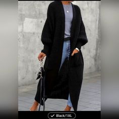 Women's Long Black Knitted Long Sleeve Cardigan Sweater Plus Size 1x Brand New In Package. Acrylic. Cheap Black Casual Sweater Coat, Long Black Duster Cardigan, Plus Size Long Sweater, Affordable Black Workwear Cardigan, Extra Long Cardigan Sweater, Cardigan Casual, Winter Vest, Rib Knit Cardigan, Gilet Long