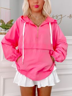 Our Pink Pacer Windbreaker Jacket is a zip up made of lightweight polyester. This pretty is water resistant with adjustable cord waistline and adjustable drawstring hoodie. content: 100% polyester care: hand wash cold model wearing small Female Portrait Poses, Sassy Shortcake, Preppy Tops, Pullover Windbreaker, Rain Or Shine, Drawstring Hoodie, Mom Outfits, Preppy Outfits, Windbreaker Jacket