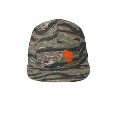 Wiskullsin 5-Panel Hat - Camo and Orange Military Style Hat For Streetwear, Military Style Flat Cap For Streetwear, Military Style Snapback Hat With Flat Brim, Military Snapback Hat With Flat Bill For Outdoor, Military Camouflage Baseball Cap For Streetwear, Urban Fitted Cap For Outdoor, Urban Style Fitted Cap For Outdoor, Casual Camouflage Flat Cap, Military Style Baseball Cap With Flat Bill For Streetwear