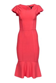 Be simply stunning in our BCBG Max Azria dress! Made with bandage knit coral fabric, this dress flatters with a fit and flare silhouette and charming cap sleeves. Add a touch of chic with a clutch for a flawless look. Size XS 86% Rayon, 13% Nylon, 1% Spandex Exposed back zipper Fit and flare bottom Cap sleeve Bust 30" Waist 23" Shoulder to hem 45.5" Sleeve length 4.5" Chic Fitted Midi Dress With Cap Sleeves, Fitted Dresses With Cap Sleeves, Fitted Cap Sleeve Midi Dress For Spring, Fitted Cap Sleeve Dress With Ruffles, Elegant Pink Cap Sleeve Dress, Feminine Fitted Cap Sleeve Dress, Fit And Flare Spring Dress With Cap Sleeves, Spring Fit And Flare Dress With Cap Sleeves, Elegant Stretch Midi Dress With Cap Sleeves