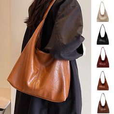 Solid Color Bags For Fall Errands, Casual Rectangular Faux Leather Bag, Casual Faux Leather Bag For Errands, Everyday Faux Leather Satchel Bag, Casual Leather Baguette Bag For Shopping, Faux Leather Baguette Shoulder Bag, Casual Faux Leather Bag With Double Handle, Casual Double Handle Faux Leather Bag, Everyday Rectangular Faux Leather Bag