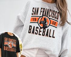 WELCOME TO MY STORE ♥️ _This Vintage San Francisco Giant Crewneck Sweatshirt / T-Shirt, Giants EST 1958 Sweatshirt, San Francisco Baseball Game Day Shirt, Retro Giants Shirt, Retro San Francisco, San Francisco Sweater, Giants Sweater, Giants Sweatshirt, San Francisco Game Day, Giants Fan Gift, Vintage Baseball Tee, Gift for her, Gift for Mom, Gift for him, Baseball Season, World Series, Game Day Shirt. _Please check Color and Size Charts before placing the order. You can find them in the listing Crew Neck Tops With Team Spirit Lettering, Crew Neck Tops With Slogan For Sports Season, Relaxed Fit Lettering Tops For Sports Events, Relaxed Fit Tops With Lettering For Sports Events, Sports Season Crew Neck T-shirt With Lettering, Sports Season Lettering Crew Neck T-shirt, Sporty T-shirt With Lettering And Crew Neck, Fan Merchandise Crew Neck Top With Lettering, Sporty T-shirt With Lettering, Crew Neck