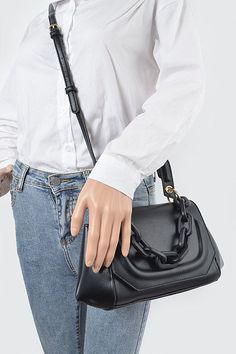 Faux Leather Top Handle Chain Clutch * 8W*5.5H*3.5D * Polyurethane,Mixed Metal. Leather Chain Shoulder Bag For Office, Trendy Leather Shoulder Bag With Chain, Faux Leather Top, Faux Leather Handbag, Mixed Metals, Leather Top, Top Handle, Marc Jacobs, Leather Handbags