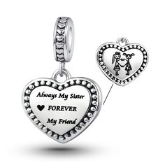 PRICES MAY VARY. Always My Sister Forever My Friend charm compatible with Pandora charms bracelets Hole Size : 4.8-5.0mm, compatible with almost all brands of bracelets. Fit for both necklace and bracelet Best Gifts: It is best gift for Women , girlfriend, wife, mom, auntie, sister, grandma, family, friend and daughter or special person Intended Use: Send a special gift for your loved ones on Special Days, or your other special occasion you would like to make memorable, such as Birthday , New Ye Best Friend Pandora Charm, Sister Forever, Charmed Sisters, Sisters Forever, Sisters By Heart, Charms Bracelets, Jewelry Heart, Cool Gifts For Women, Family Friend