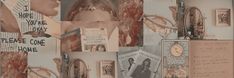 a collage of photos and postcards with women's faces, words, and pictures on them