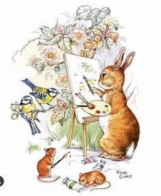 an image of a rabbit painting with other animals