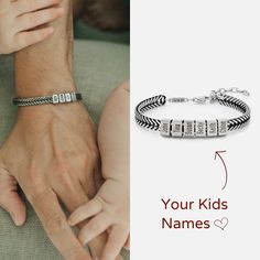 Introducing our exquisite Dad Bracelet with Kids Names, a perfect gift for every proud father out there. Crafted with love and attention to detail, this bracelet reflects the deep bond between a dad and his little ones. Made from high-quality materials, this bracelet is not only timeless but also durable, ensuring that it will be a cherished keepsake for years to come. Whether it's Father's Day, a birthday, or any special occasion, this Dad Bracelet with Kids Names will make a heartfelt and sent Daddy Bracelet, Kids Name Bracelet, Anniversary Gift Husband, Dad Bracelet, Dad Jewelry, Gift Husband, Kids Names, Name Bracelet, Bracelet Argent