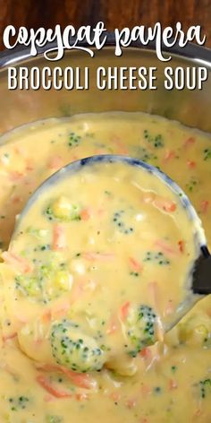 Copycat Panera Broccoli Cheese Soup is ready in less than 30 minutes! The perfect bowl of comfort food without leaving your house! Copycat Olive Garden Broccoli Cheddar Soup, Potato Soup With Broccoli And Cheese, Crockpot Soup Recipes Broccoli Cheese, Healthy Crockpot Recipes Family, Meals My Husband Will Love, Guada Cheese Recipes, Winter Recipes Dinner Slow Cooker, Frozen Meals For Elderly, Coke Weather Dinner Ideas