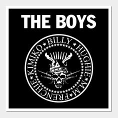 the boys sticker is shown in white and black with an image of a skull on it