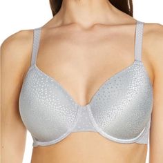 Brand New With Tags Our Best-Selling Smoothing Solution Features An Innovative Band Of Microthin Spacer Fabric That Minimizes Bulge To Give You A Sleek Look. Seamless Underwire Bra Full Coverage Two-Ply Cups Of Soft Inner Fabric Covered With Pretty Dot Jacquard Fabric With Accent Sheen Microthin Spacer Fabric Band Designed To Minimize Back And Side Bulge Extra Back And Side Coverage For Added Smoothing Hidden Sling In Cups For Added Support And Shaping Fully Adjustable Straps For A Customized Fi Fitted Silver Bra, Silver Elegant Fitted Bra, Elegant Fitted Silver Bra, Elegant Gray Underwire Bra, Elegant Fitted Gray Bra, Elegant Silver Underwire Bra, Casual Basics, Pink Lace Bra, Convertible Bra