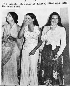 an old newspaper article with three women laughing and holding their hands up to their mouths