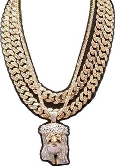 Gold Cuban Link Diamond Necklace, White Gold Cuban Link Necklace With Gold Chain, Gold Plated White Gold Cuban Link Necklace, Gold Plated Cuban Link Rope Chain Necklace, Yellow Gold Necklaces With Cuban Link Rope Chain, Yellow Gold Necklace With Cuban Link Rope Chain, Gold Cuban Link Diamond Necklace With Curb Chain, Gold Diamond Necklace With Cuban Link Curb Chain, Jewelry Combo