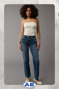 Stretch/Mid-weight structured denim with just enough stretch for everyday comfort/Holds its shape & won't bag out. Ever./Medium wash Non-stretch Dark Wash Jeans For Everyday, Versatile Medium Wash Jeans, Versatile Medium Wash High Rise Jeans, Non-stretch Dark Wash Jeans, Versatile Non-stretch Dark Wash Jeans, Versatile Mid-rise Jeans For Everyday, Straight Leg Bottoms For Everyday Fall Use, Spring Denim Jeans For Everyday Use, Everyday Medium Wash Straight Leg Bottoms