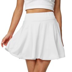 PRICES MAY VARY. Fabric: 95% polyester +5% spandex. Elastic fabric, comfortable to wear, easy to put on and take off. Wear with a cute crop top,casual t shirt,denim jacket.This basic solid color mini skirt will definitely attract more attention for you. Whether it is in school, office, dates, and parties .This woman skirt is your amazing outfit. Please refer to the size information before ordering. Size Information:

 X-Small----Waist:24.4",Length:15.8"

 Small----Waist:25.2",Length:16.1"

 Medi Casual Skirted Skort With 4-way Stretch, Fitted Skort With Flared Skirt In Solid Color, Trendy Stretch Mini Tennis Skirt, Non-stretch Mini Tennis Skirt, Non-stretch Summer Mini Tennis Skirt, Summer Workout Skirt With Elastic Waistband, Summer Workout Mini Skirt With Lining, Stretch Workout Skirt For Summer, Stretch High Waist Solid Color Mini Skirt