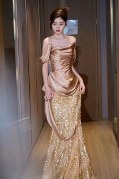 Champagne Shiny Off Shoulder Mermaid Long Prom Dresses with Gold Sequins, Mermaid Champagne Formal Evening Dresses WT1482 Shiny Prom Dresses, Prom Dresses Shiny, Champagne Gold Bridesmaid Dresses, Princess Ideas, Senior Thesis, Popular Prom Dresses, Dresses Off The Shoulder, Gold Dresses, Fashion Girly