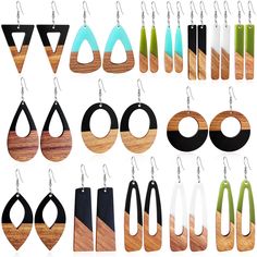 PRICES MAY VARY. Trendy Wood Earrings Package: You will receive 15 pairs of wooden earrings. Diverse shapes (Rectangle, Round, Triangle, Leaf, Teardrop, Ellipse and so on). Each wood earring has its own unique texture and color, Stylish and Elegant, can match your any outfits. Elegant Boho Wooden Earrings: Minimalist design, elegant shape, make you more delicate and charming, make you stand out in the crowd. You will get more compliments, Perfect everyday earrings. Lightweight Wood Earrings: Boh Wood Painted Earrings, Wood And Resin Jewelry, Fimo Jewelry, Wood Dangle Earrings, Wood Resin Jewelry, Wood Earring, Painted Earrings, Earring Ideas, Boho Geometric