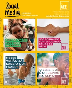 an advertisement for the social media campaign, with images of children and adults in different colors