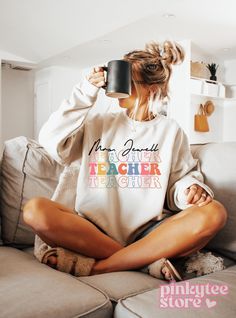 Custom Teacher Name Sweatshirt, Pride Teacher T-Shirt For Future Teachers, Colorful Elementary Teacher Hoodie, Aesthetic Educator Gift, T023 🌸 Welcome to Pinky Tee Store! We strive to provide you with the best shopping experience possible. Thank you for choosing us!" 👉 Ordering Process: 📸 Thoroughly examine all the available photos. 📏 Select your item's size. 🎨 Choose your preferred color. 🔢 Specify the desired quantity. 🛒 Add the selected item to your cart. 💳 Proceed to checkout to fina Teacher Tshirt Ideas, Aesthetic Thanksgiving, Education Shirts, Educator Gifts, Autumn Girl, Hoodie Aesthetic, Hoodie For Women, Shirt Aesthetic, Therapist Gifts