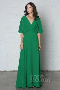 Fantastic Sheath-Column V-Neck Natural Floor Length Chiffon Half Sleeve Side Zipper Dress with Ruffles and Split PR17024 Natural Floor, Kimono Maxi Dress, High Low Prom Dresses, Simply Dresses, Elegant Bridesmaid Dresses, Guest Attire, Wedding Attire Guest, Zipper Dress, Long Evening Gowns