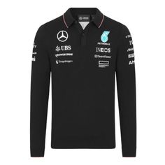 the mercedes team long sleeve polo shirt in black