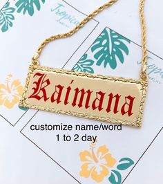 Get a customize necklace with your name, the name of a special someone or a word. Ship out within 2 days! This Hawaiian island inspired jewelry is both beautiful and high quality. This will make a perfect addition to your Island themed collection, or as a wonderful gift for those who love Hawai'i. Because this is customize for you, there will be no return. Thank you for supporting my small local business! Hawaiian Names, Red Letters, Leaf Border, Capital Letters, Flower Leaf, Lower Case, Local Business, Inspired Jewelry, Hawaiian Islands