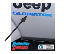 the jeep gladiator sticker has an arrow pointing to it's left