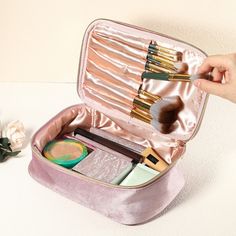 1. The large-capacity cosmetic bag has a spacious interior that can store small items such as lipstick, makeup brushes, blush, eye shadow, foundation, skin care products, change, etc. for daily use. Suitable for travel and daily use. 2. It has 7 independent makeup brush slots, which can separate other skin care products and cosmetics. Large-capacity cosmetic bag, spacious interior, easy to access. 3. The multifunctional cosmetic bag is made of velvet material, which is soft to the touch and dura Pink Portable Cosmetic And Toiletry Storage For Personal Use, Portable Rectangular Cosmetic Bag For Storage, Portable Rectangular Cosmetic Storage Bag, Portable Rectangular Case For Cosmetic And Toiletry Storage, Portable Rectangular Cosmetic And Toiletry Storage, Large Capacity Rectangular Cosmetic Bag, Portable Compact Cosmetic And Toiletry Storage, Pink Large Capacity Cosmetic Pouch, Velvet Material