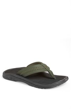 Men's OluKai 'Hokua' Flip Flop Outdoor Open Toe Flip Flops In Eva, Green Synthetic Flip Flops For Outdoor, Slip-resistant Green Sandals For Beach, Green Slip-resistant Sandals For Beach, Outdoor Synthetic Slippers With Arch Support, Synthetic Flip Flops With Textured Footbed For Outdoor, Synthetic Flip Flops With Arch Support For Outdoor Activities, Beach Slippers With Ortholite Insole, Synthetic Open Toe Flip Flops For Surfing