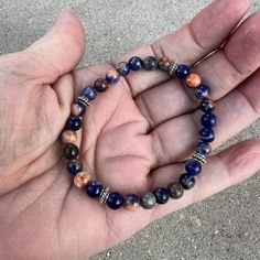 Sodalite Stretch Bracelet For Guys Or Gals. These Are Natural Color Sodalite. Love The Blue And Orange Color Of These Stones. I Added The Bali Silver Spacer Beads This Listing Is For One Bracelet. The Bracelet Measure 7 Inches. The Bead Size Is 6mm. Need A Different Size Just Send Me A Request Blue Hand Wrapped Bracelets For Everyday, Everyday Blue Hand Wrapped Bracelets, Blue Gemstone Beads Bracelet For Everyday, Blue Gemstone Bracelets For Everyday Wear, Spiritual Sapphire Beaded Bracelets With Natural Stones, Everyday Blue Gemstone Beads Bracelets, Everyday Blue Gemstone Beads Bracelet, Everyday Blue Beaded Bracelet With Natural Stones, Spiritual Blue Beaded Bracelets For Everyday