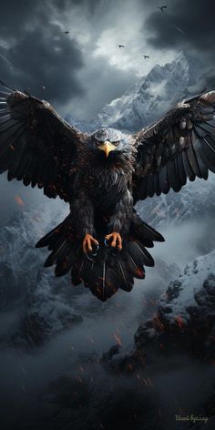 an eagle flying in the air with its wings spread out and it's talon extended