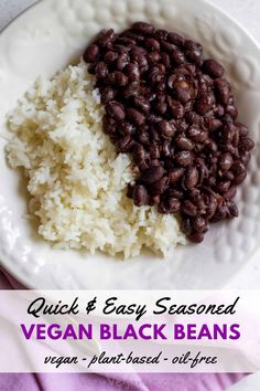 a white plate topped with rice and beans