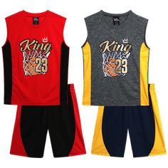 Quad Seven Boys' 4-Piece Performance Short Sets are all the rage for competitive youngsters. Hell play with confidence wearing varsity colors and graphics in these mix and match outfits. These fashion forward clothes make an awesome gift for the future athlete in your family. Versatile - This sporty set comes with four pieces, including mesh shorts and vibrant graphic T-shirts, providing more choices for him and fewer laundry days for you. Performance Fabric will keep your son cool and dry all d Sporty Graphic Print Sets For Sports, Sporty Graphic Print Sports Sets, Multicolor Crew Neck Sets With Letter Print, Team Spirit Multicolor Sports T-shirt, Multicolor Crew Neck Sets With Graphic Print, Multicolor Graphic Print Crew Neck Sets, Cotton Sports Sets For Sports Season, Sports Sets With Graphic Print And Short Sleeves, Sporty Multicolor T-shirt With Team Name