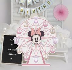 a birthday card with a minnie mouse on it and a sign that says happy birthday