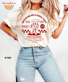 Looking for the perfect pizza party outfit? Indulge your love for pizza and puns with our "Break Me Off a Pizza That" t-shirt! This vintage-inspired tee is perfect for pizza lovers. The retro design adds a touch of nostalgia, making it a stylish and fun addition to your wardrobe. It's the perfect gift for pizza enthusiasts and pun lovers. This t-shirt is crafted from high-quality materials, printed on your favorite Comfort Colors shirt for ultimate comfort and durability. Whether you're grabbing a slice with friends, lounging at home, or hitting up your favorite pizzeria, this t-shirt is sure to be a hit. HOW TO ORDER 1. Select a shirt color from the first dropdown. 2. Select a shirt size from the second dropdown. 3. Click "ADD TO CART"  4. Double check your order and shipping address, the Pizza Party Outfit, Retro Pizza, Pizza T Shirt, Pizza Tee, Funny Pizza, Perfect Pizza, Pizza Lovers, Pizza Party, A Pizza