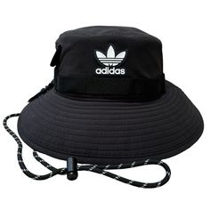 Adidas Utility Boonie Bucket Hat All Black With White Adidas Logo And Lettering On The Front And On The Right Side Unisex One Size Fits All Drawstring To Tighten For Wind Or Movement Cotton, Nylon, Polyester New With The Tags Attached Black White Logo, White Adidas, Adidas Logo, Black Adidas, Adidas Men, Right Side, One Size Fits All, All Black, Bucket Hat