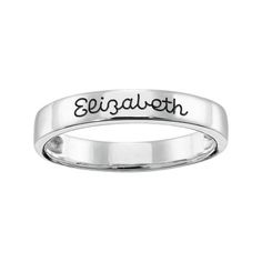 Crafted from sterling silver, the Keystone Personalized Engraved Ring is a simple yet elegant accessory suited for personal use or to give as a gift. This piece features a 3.25mm band where you can have etched a name, a special message, or anything of your choice for up to 20 characters. This personalized name ring piles easily and beautifully over keystone stacking rings, giving you a truly distinct keepsake. Use it as an actual ring or as a display piece. Size: One Size.  Gender: female.  Age Elegant Sterling Silver Engraved Open Band Ring, Elegant Sterling Silver Stackable Signet Ring, Elegant Stackable Sterling Silver Signet Ring, Classic Sterling Silver Stackable Jewelry, White Gold Sterling Silver Stackable Rings With Polished Finish, Fine Jewelry Engraved Sterling Silver Ring, Elegant Engraved Sterling Silver Ring, Silver Engraved Sterling Silver Ring With Round Band, Silver Sterling Silver Engraved Ring