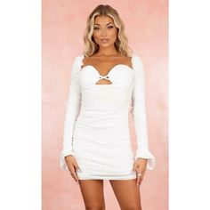 Detailed With Supportive Padded Cups, This Ruched Mesh Mini Dress Offers A Casual Look With Flirty Details. The Mini Dress Features Long Sleeves With A Touch Of Ruffle On The Edges, A Bustier Sweetheart Neckline, And Allover Ruching. The Tight Bodycon Fit Lets You Flaunt Your Curves From Every Angle. Hand Wash Cold Length 27" 65% Cotton / 35% Poly Square Neckline Long Sleeve, Babyboo Fashion, Dresses Flowy, Body Figure, Maxi Dress Sale, Sparkle Dress, Dresses By Length, Formal Dresses Prom, Flowy Dress