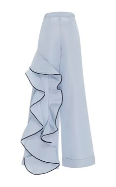 Pants With Ruffles On The Side, Pants With Ruffles Bottoms, Women Pants Design Fashion Designers, Moda Operandi Pants, Pants Design Ideas, Fancy Pants Outfit, Bottom Wear For Women, Ruffled Pants, Unique Pants